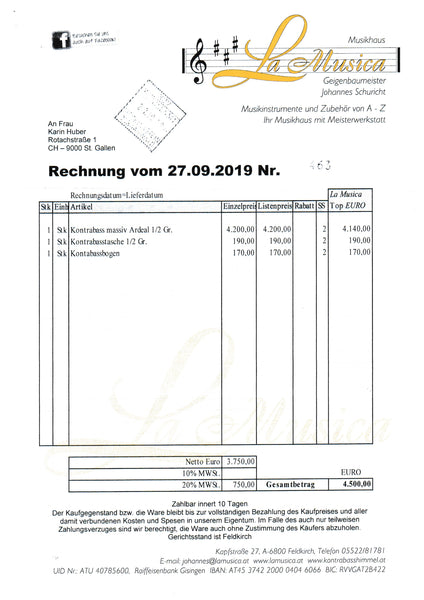 Kontrabass Ardeal Adorabile kaufen gebraucht occasion musikbörse ricardo.ch