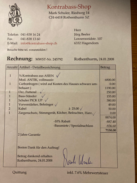 Kontrabass vollmassiv kaufen gebraucht occasion tutti ricardo börse
