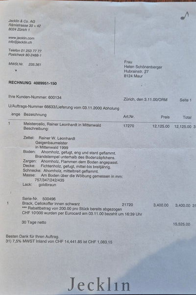 Violoncello Rainer Leonhardt kaufen gebraucht occasion musikbörse ricardo.ch