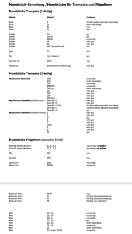 Mundstück-Sammlung (MS) Trompete und Flügelhorn kaufen gebraucht occasion musikbörse ricardo.ch