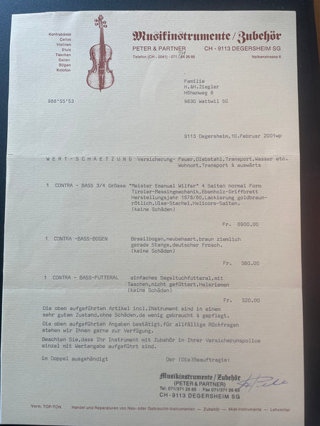 3/4 Kontrabass  Meister Emanuel Wilfer kaufen gebraucht occasion musikbörse ricardo.ch