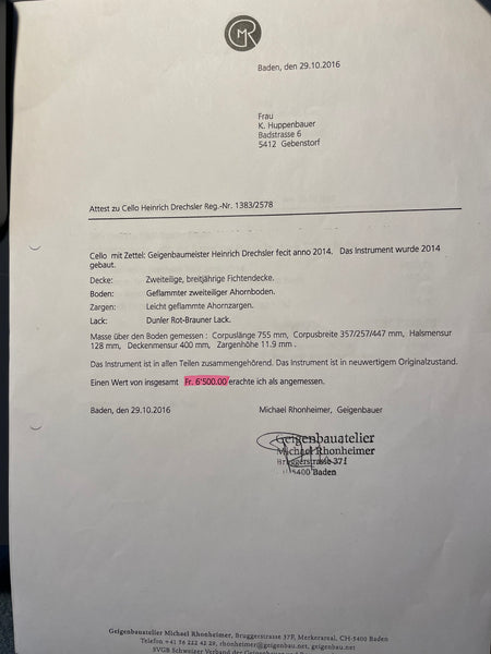 Cello Heinrich Drechsler kaufen gebraucht occasion musikbörse ricardo.ch
