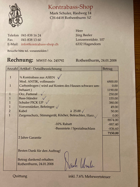 Kontrabass vollmassiv kaufen gebraucht occasion tutti ricardo börse